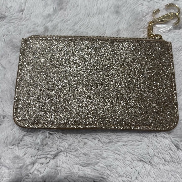 Jimmy Choo Gold Glitter Mini Wallet Coin Card ID Purse Pouch Charm Logo - Picture 5 of 7